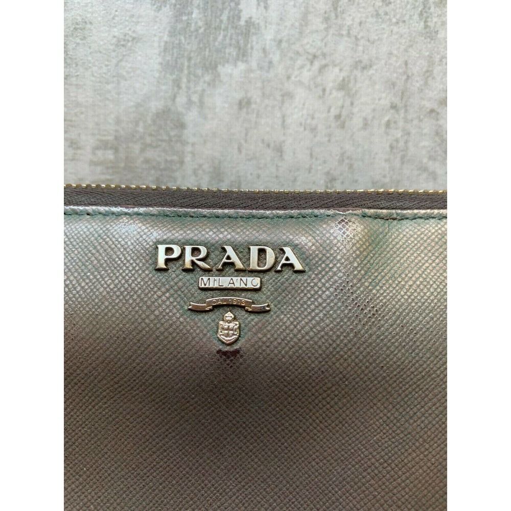 PRADA Milano Saffiano Metal Leather Zip Around Wallet Purse Brunito Pewter0 - Picture 5 of 12